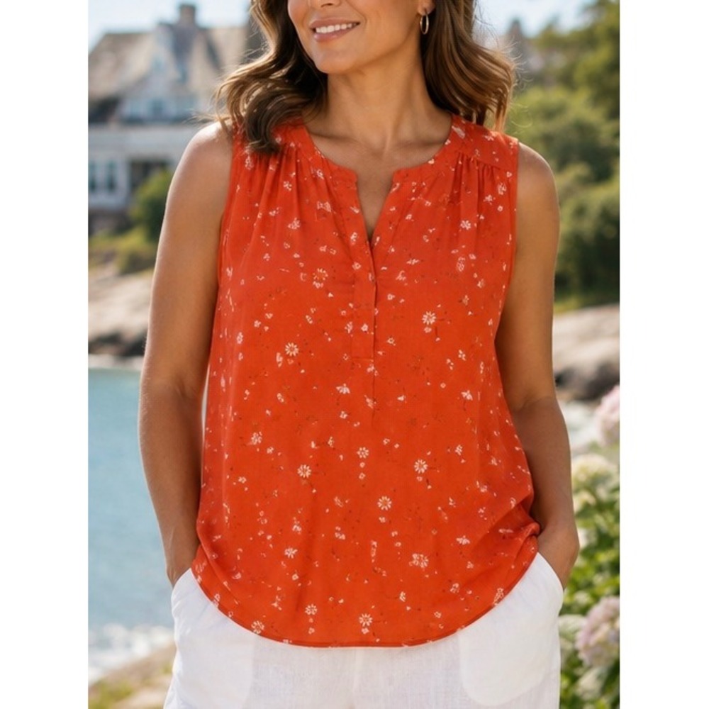 Daniel Rainn Womens Blouse Orange Small Floral Sleeveless Casual Summer Office